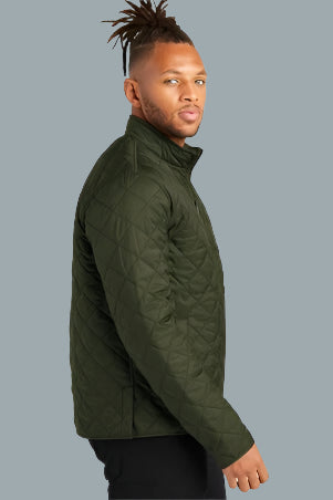 Mens Olive Quilted Full-Zip Jacket