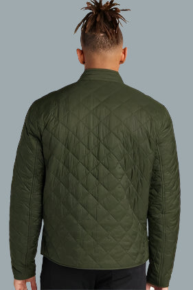 Mens Olive Quilted Full-Zip Jacket