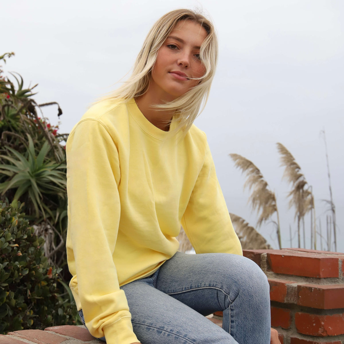 Women's Yellow Crew Neck Sweatshirt
