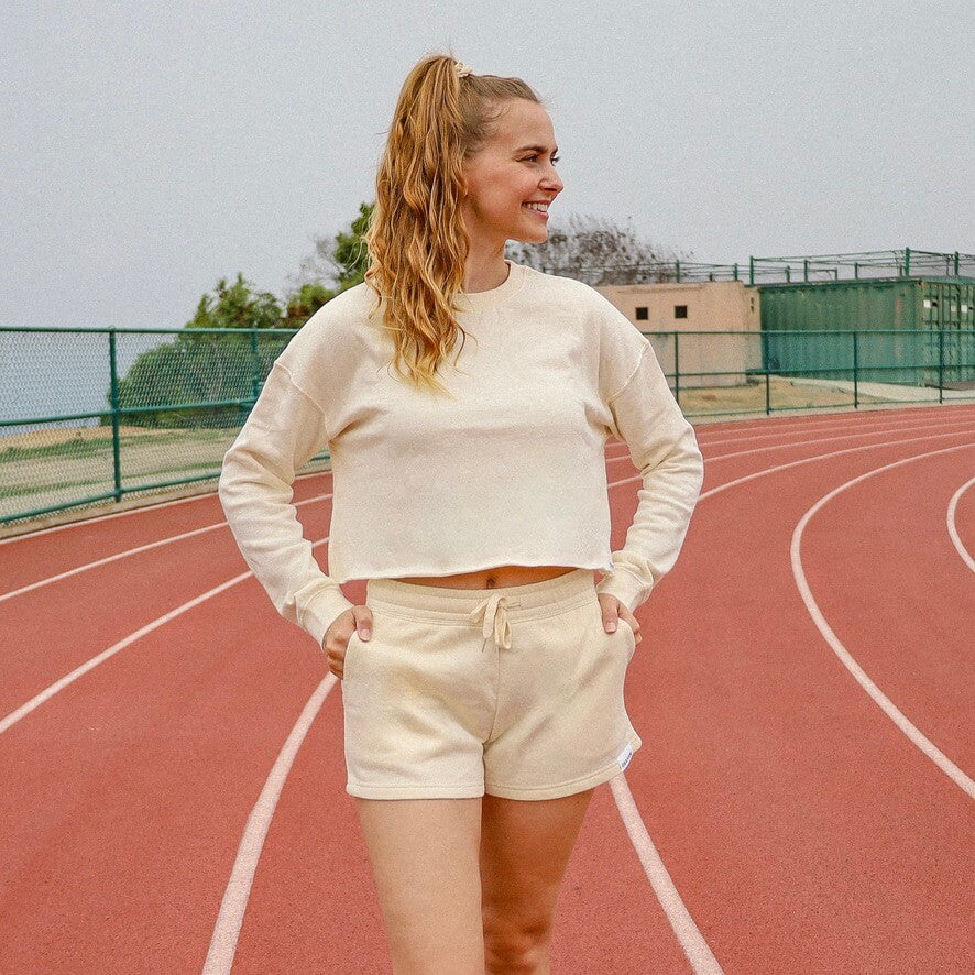 Womens Bone White Crop Long Sleeve