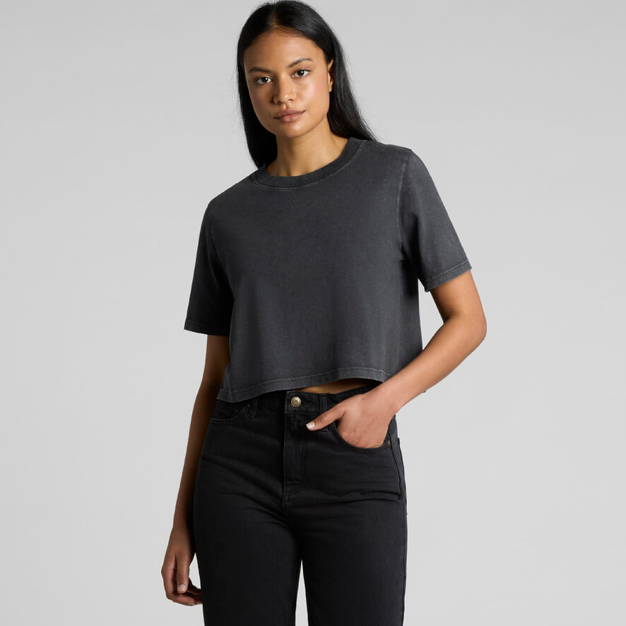 Womens Stone Wash Heavy Crop Tee