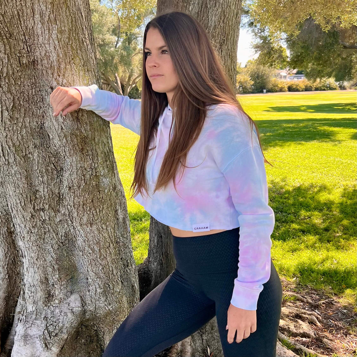 womens tie dye crop hoodie