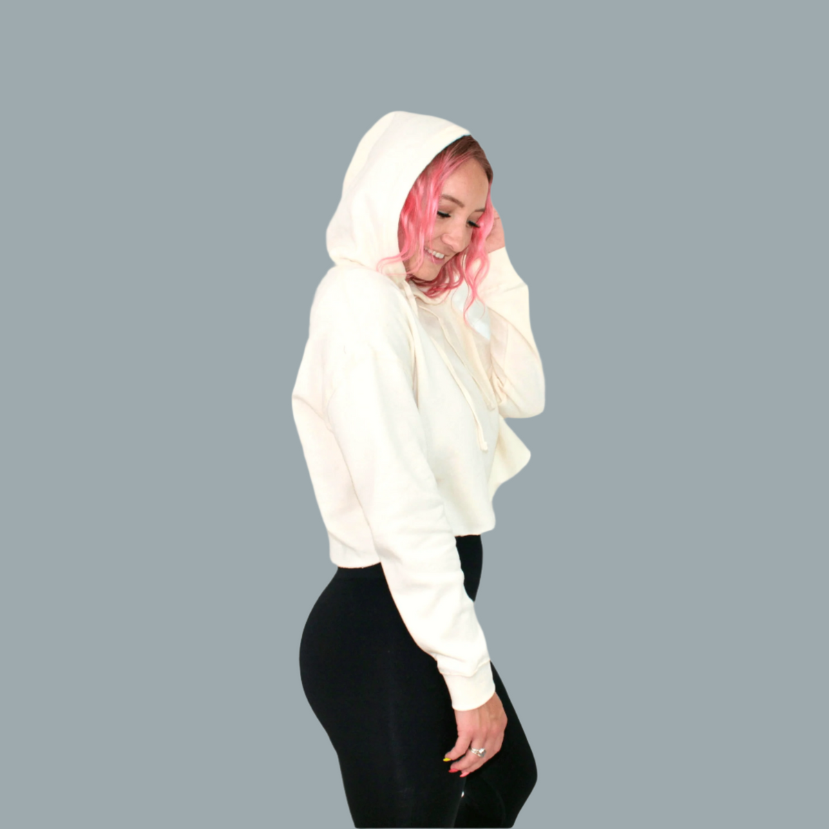 womens white crop hoodie