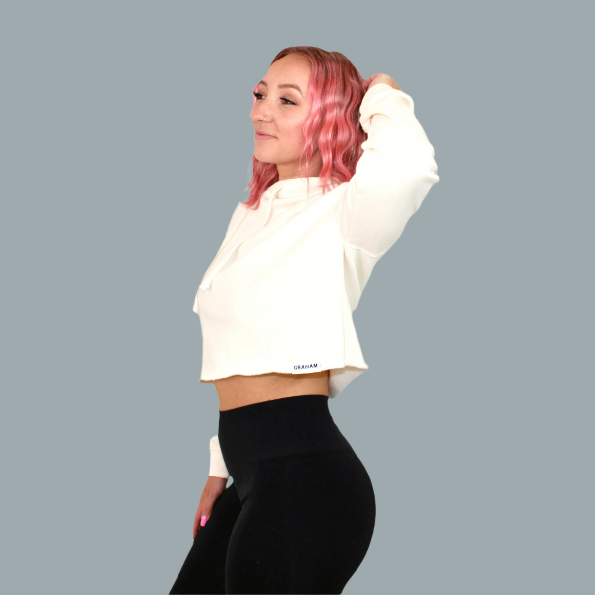 womens white crop hoodie