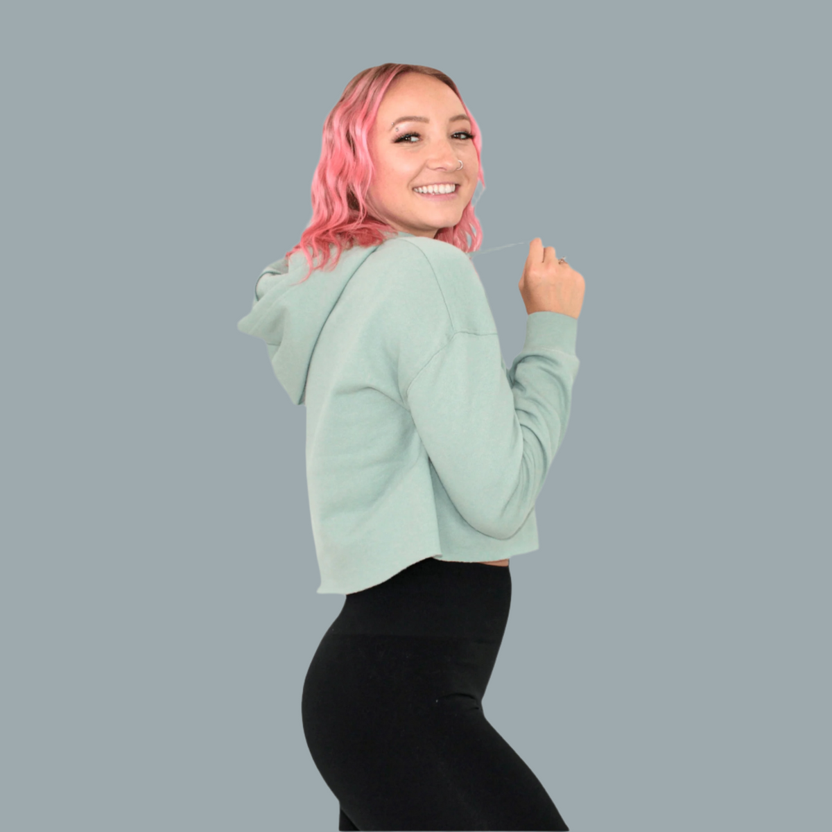 womens green crop hoodie