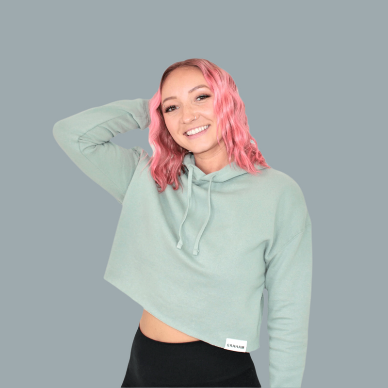 womens green crop hoodie