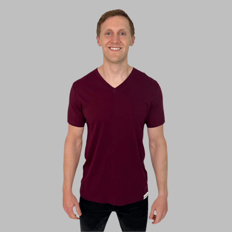 mens maroon v-neck t-shirt