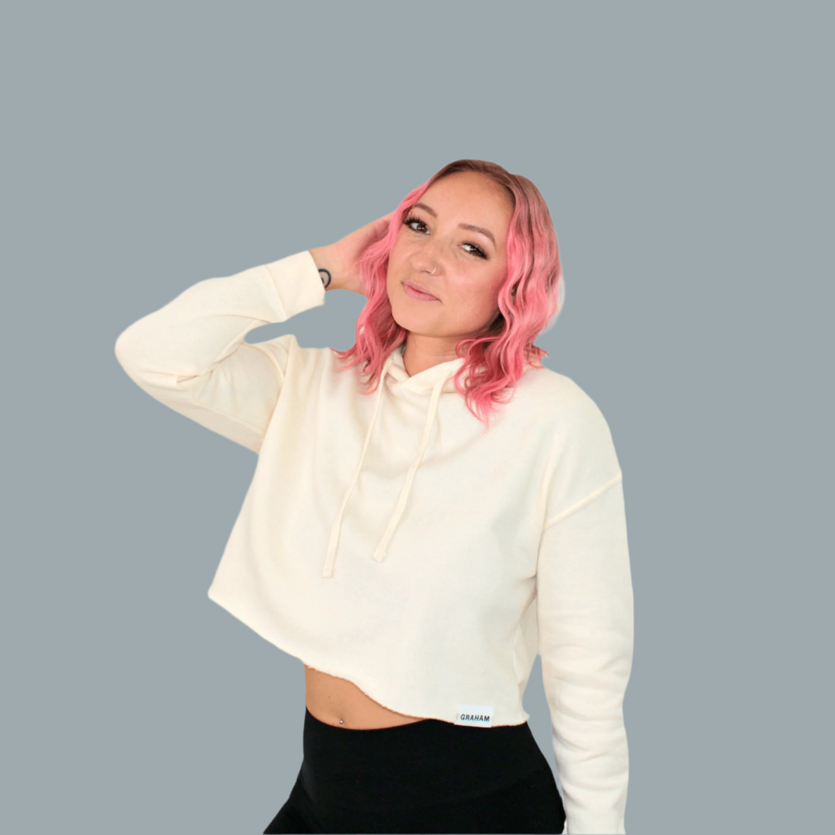 womens white crop hoodie
