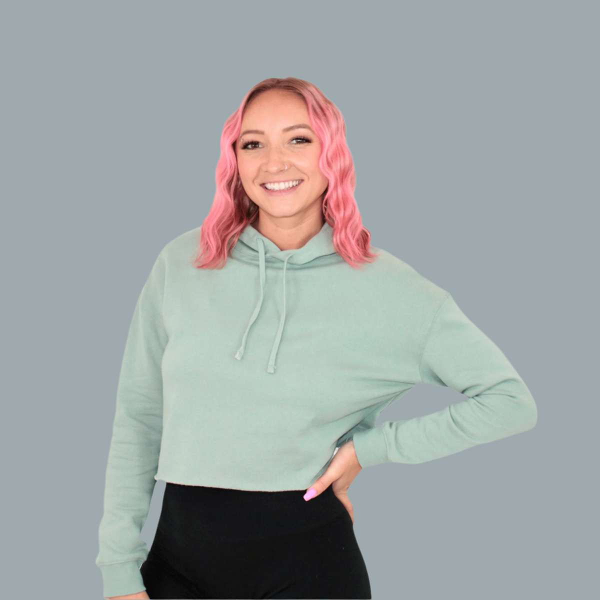womens green crop hoodie