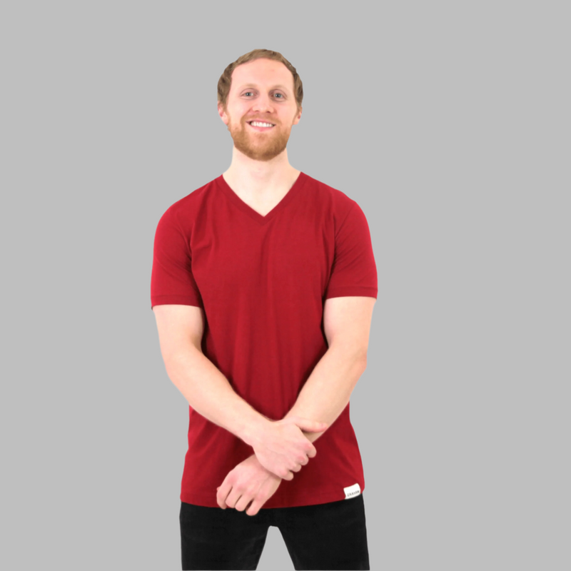 mens red v-neck t-shirt
