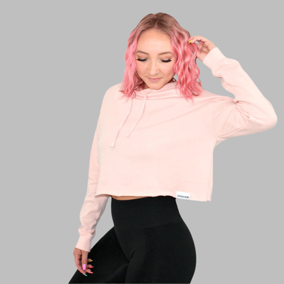 womens pink crop hoodie