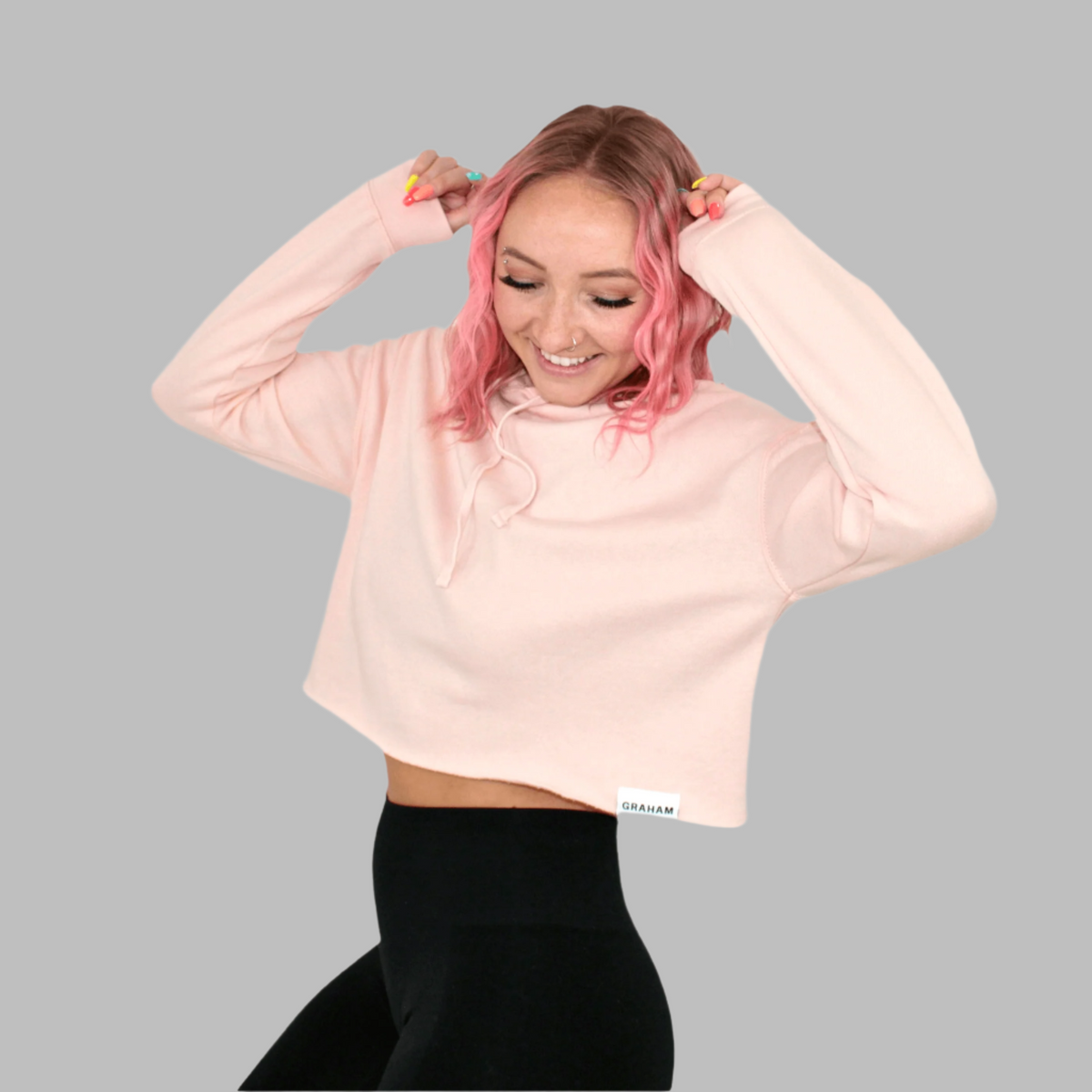 womens pink crop hoodie