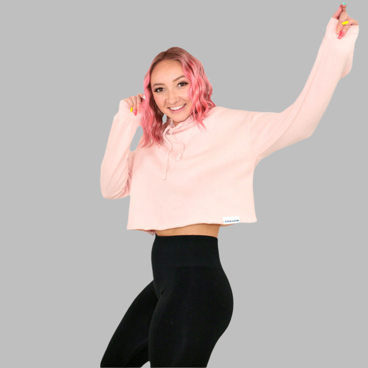 womens pink crop hoodie