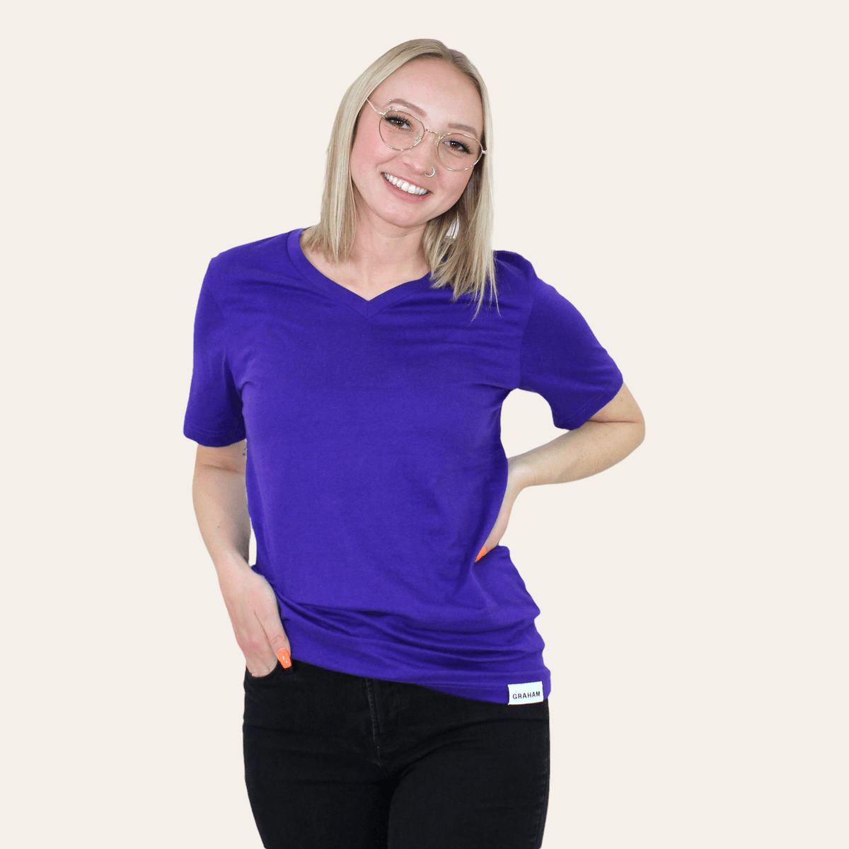 womens purple v-neck t-shirt
