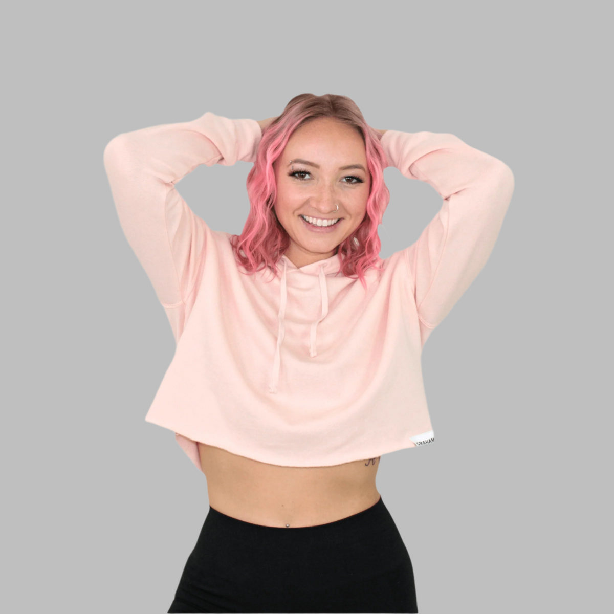 womens pink crop hoodie