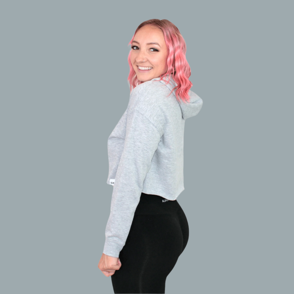 womens grey crop hoodie