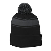 Black & Grey Stripe Pom Beanie