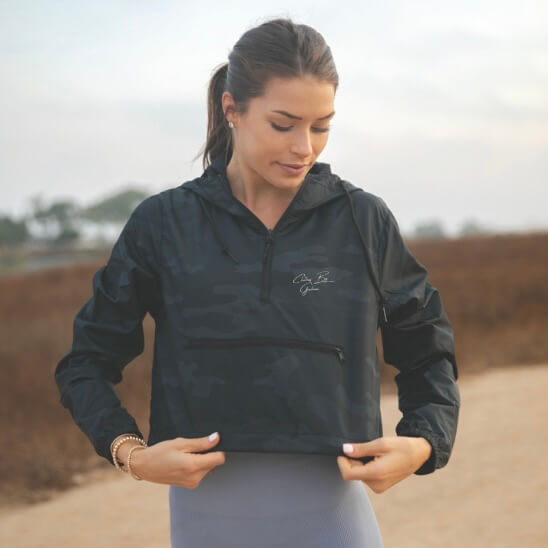 Black Camo Quarter Zip Crop Jacket