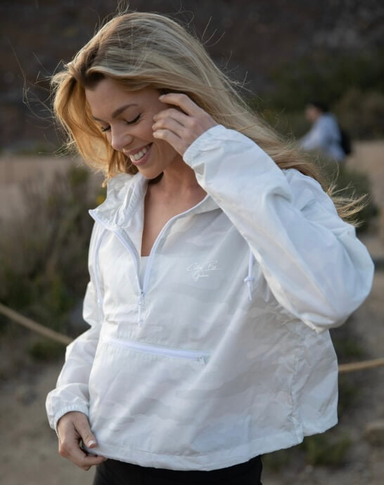 White Camo Crop Quarter Zip Jacket