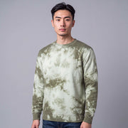 Mens Olive Tie Dye Crewneck Sweatshirt 