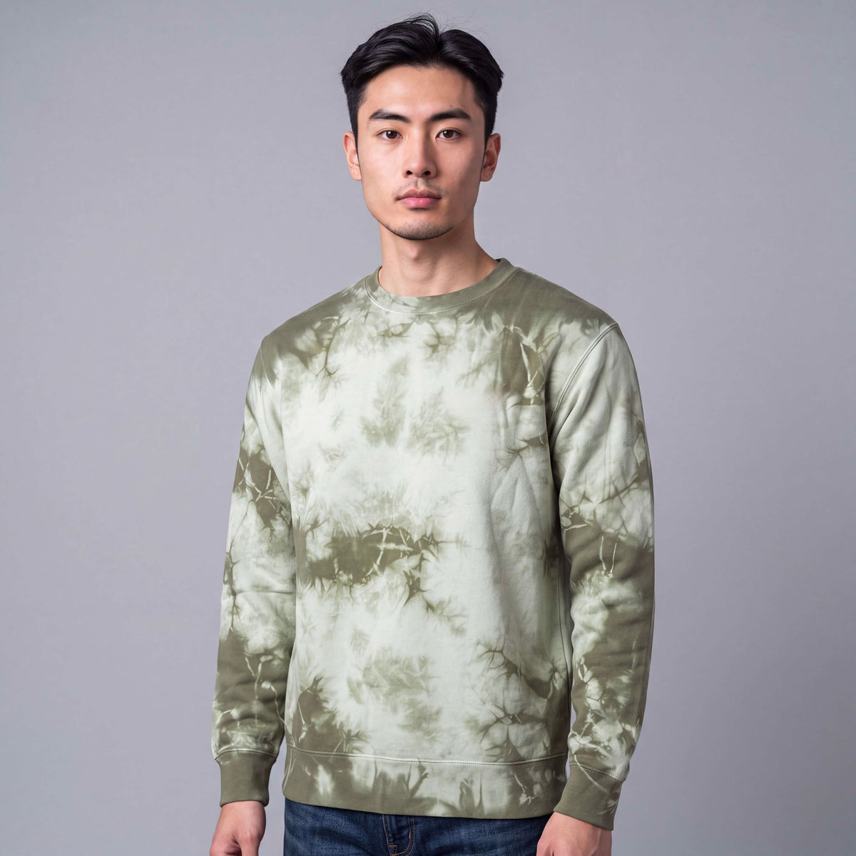 Mens Tie Dye Olive Crewneck Sweatshirt