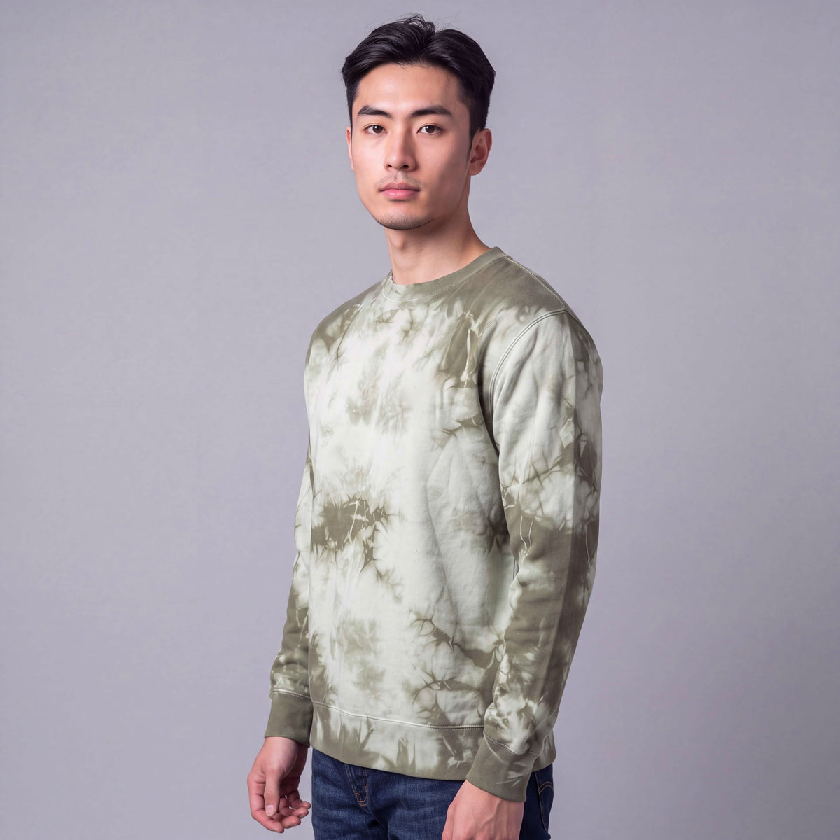 Mens Olive Tie Dye Crewneck Sweatshirt 