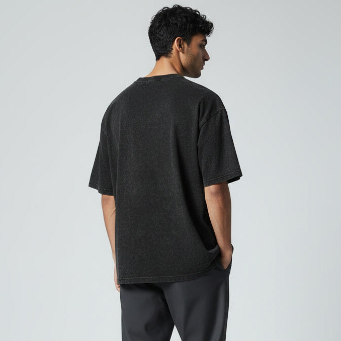 Mens black stone wash cotton boxy tshirt