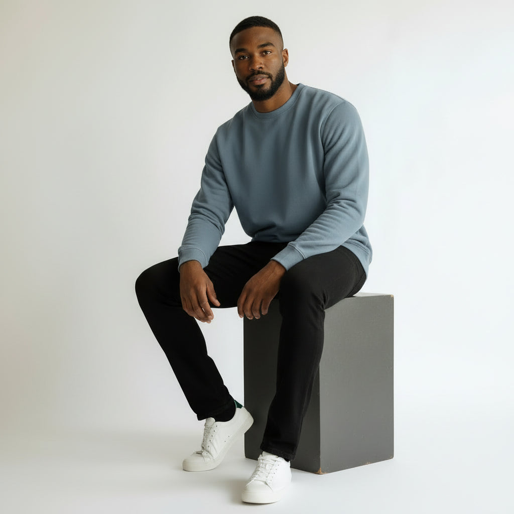 Mens cotton long sleeve blue sweatshirt