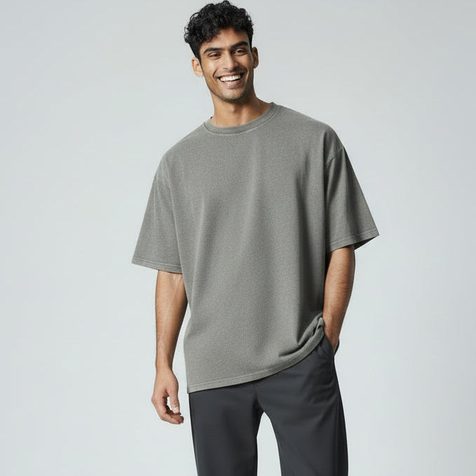 Mens grey stone wash cotton box tee