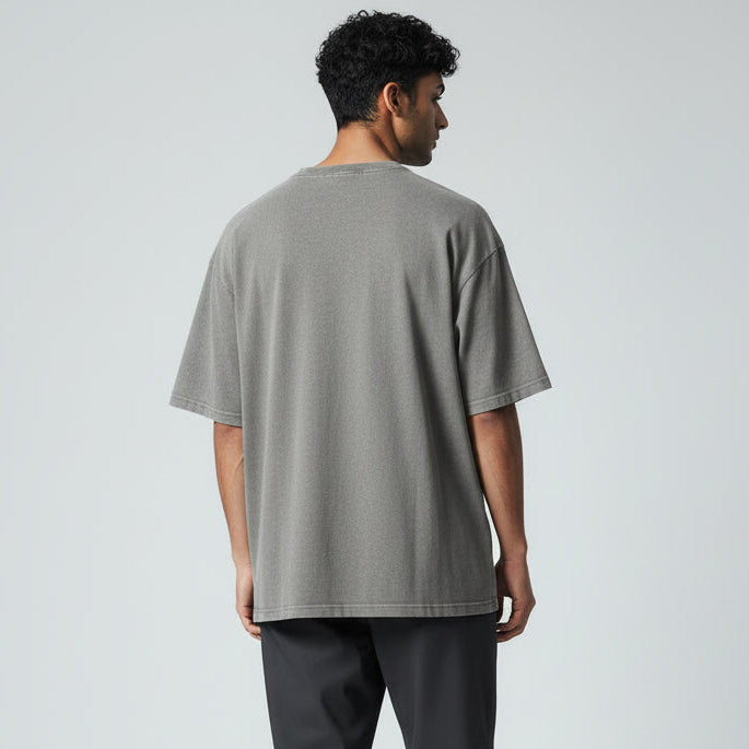 Mens grey stone wash cotton box tee