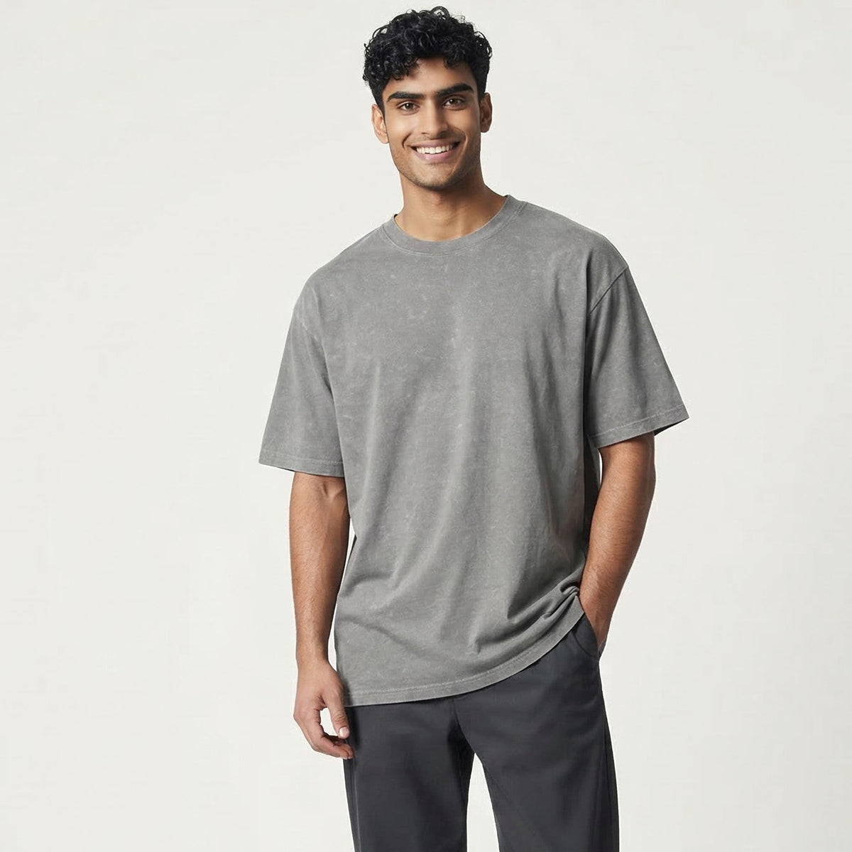 Mens grey stone wash tee