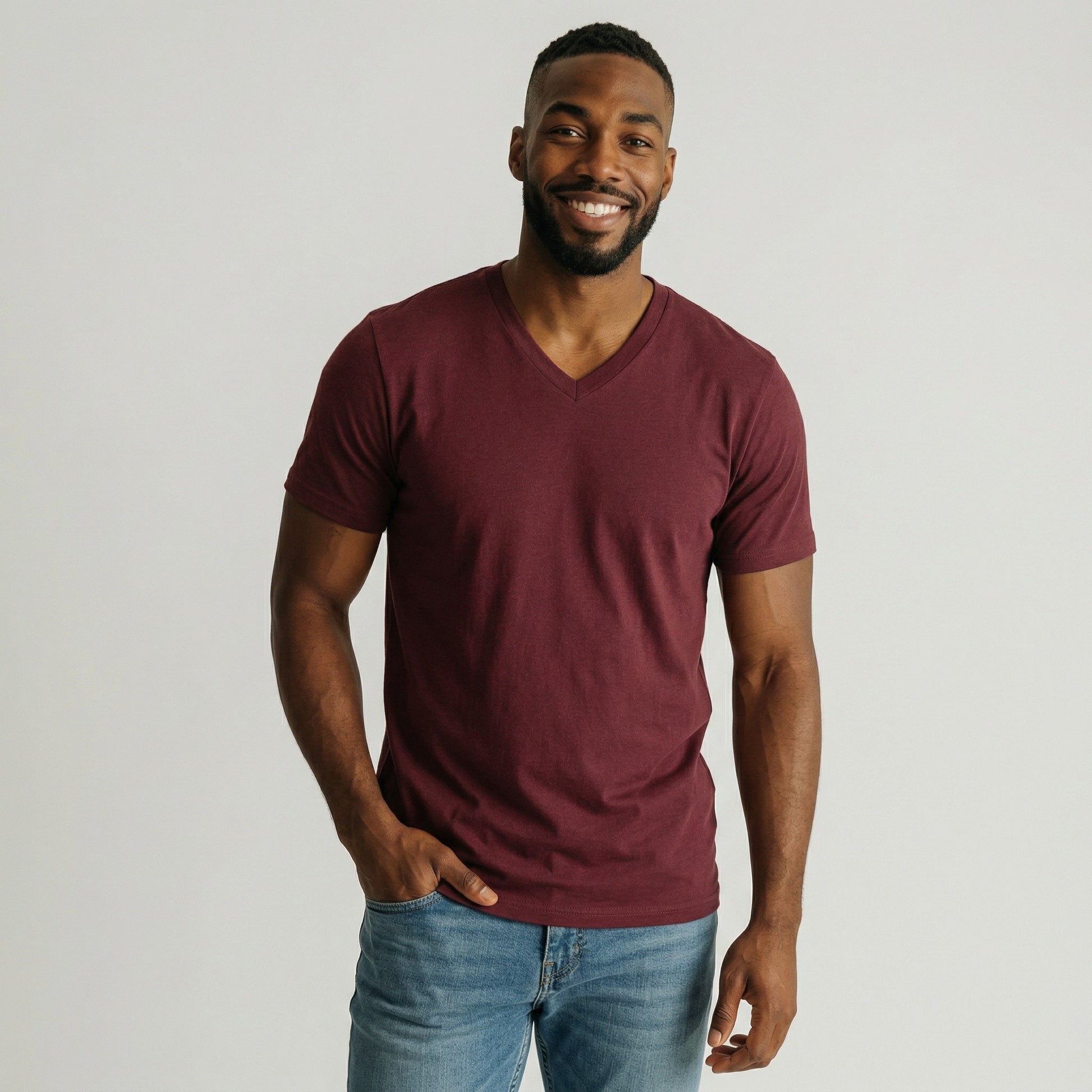 Mens maroon v neck t shirt