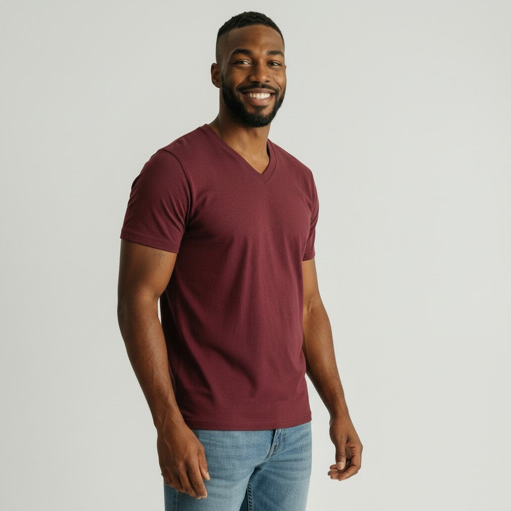 Mens maroon v neck t shirt