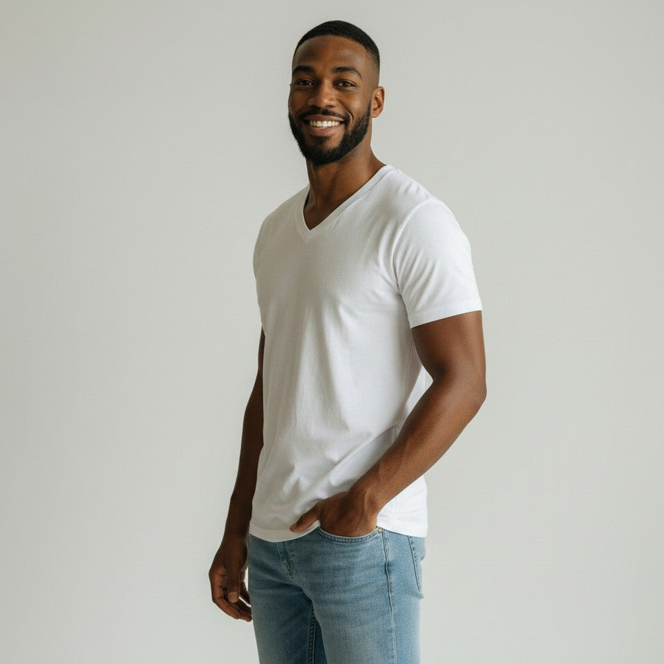 Mens white v neck t shirt