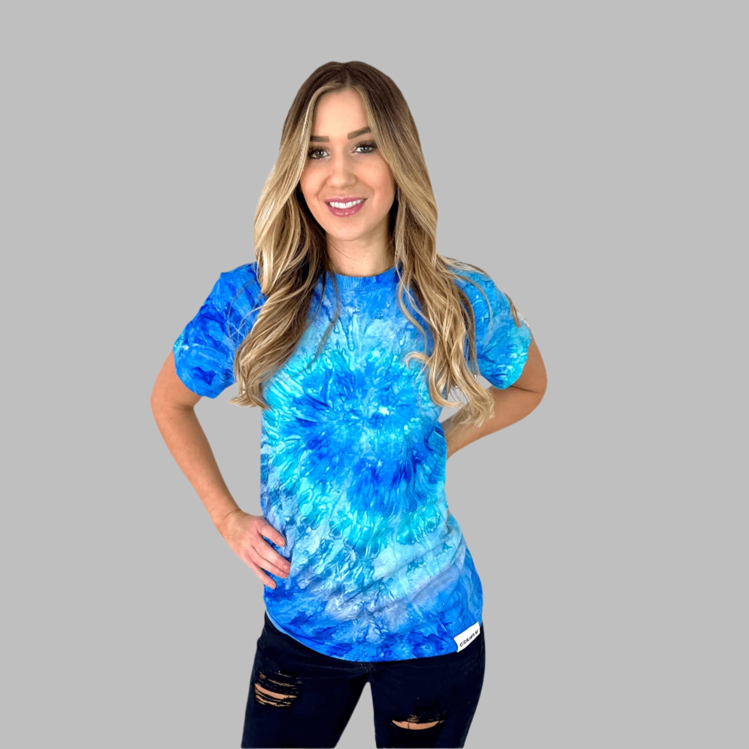 Women's Blue Tie Dye Crew Neck T-Shirt