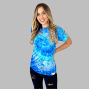 Women's Blue Tie Dye Crew Neck T-Shirt