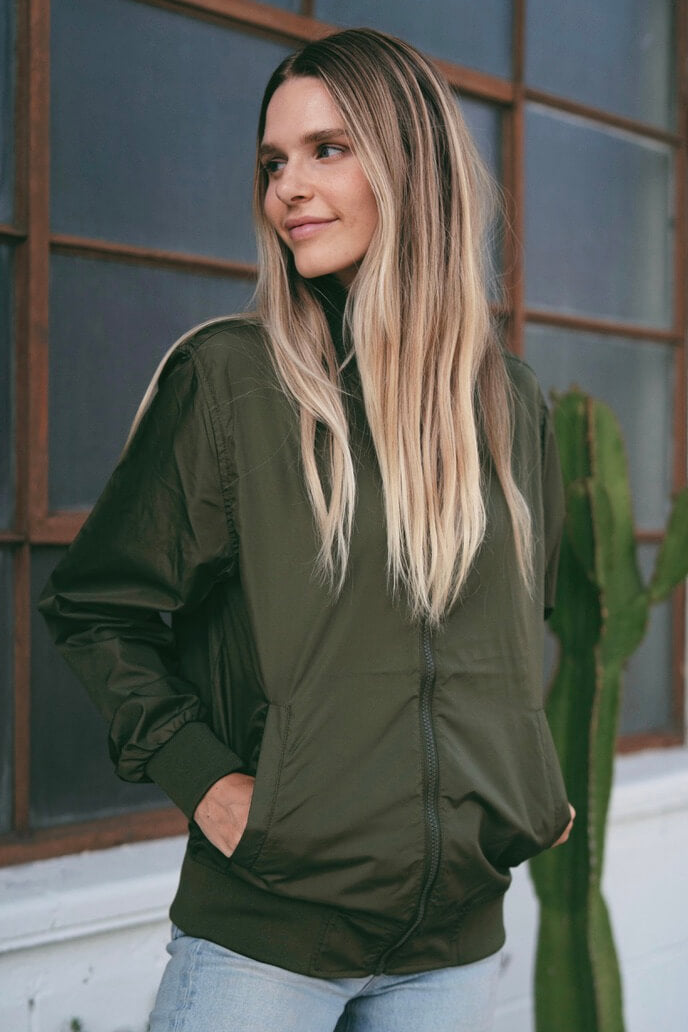 womens olive bomber jacket