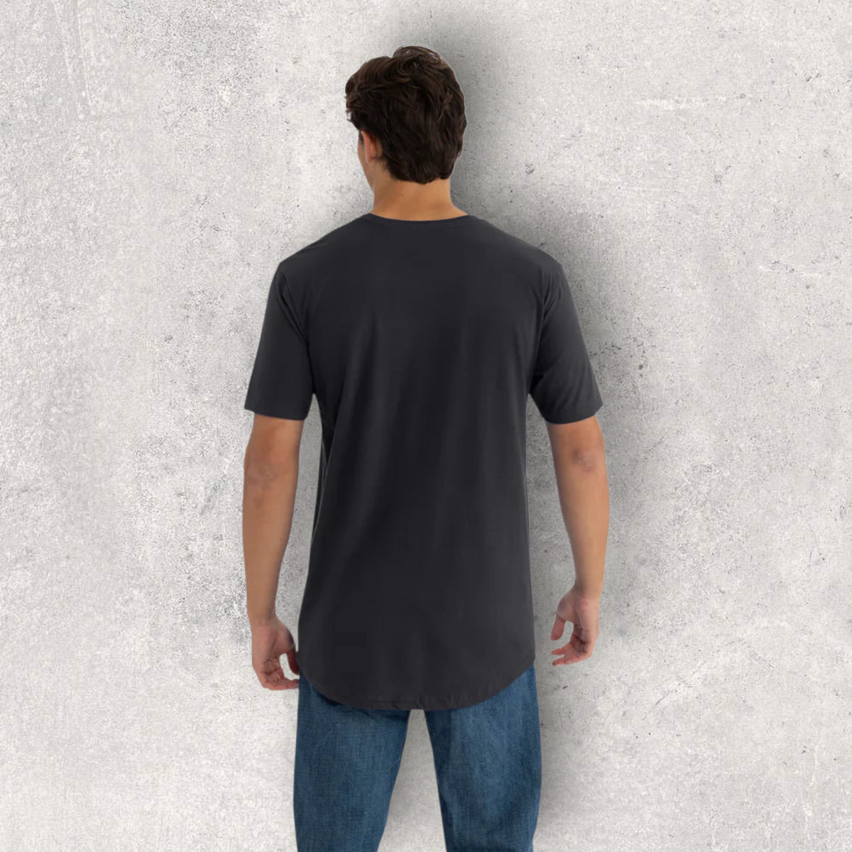 Mens Black Curved Hem Crew Neck T-Shirt