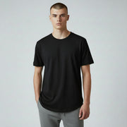 mens Black cotton curved hem t shirt
