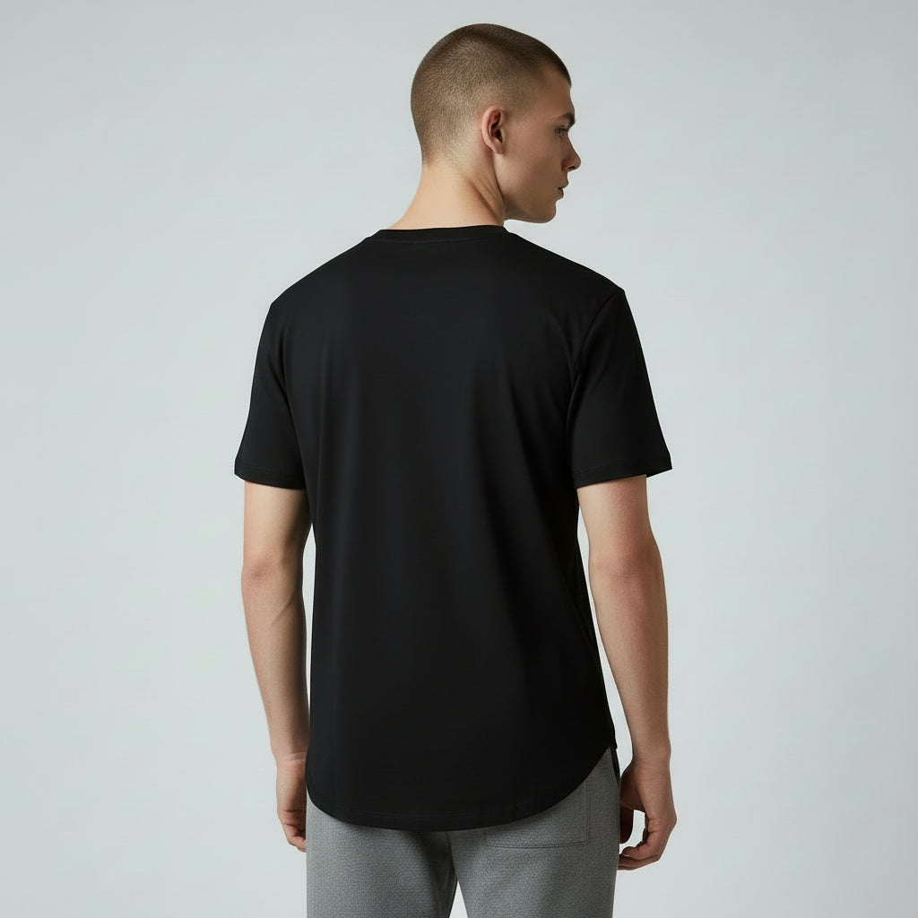 mens Black cotton curved hem t shirt
