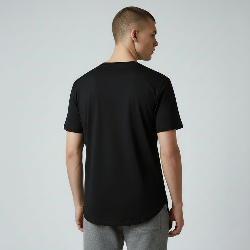 mens Black cotton curved hem t shirt