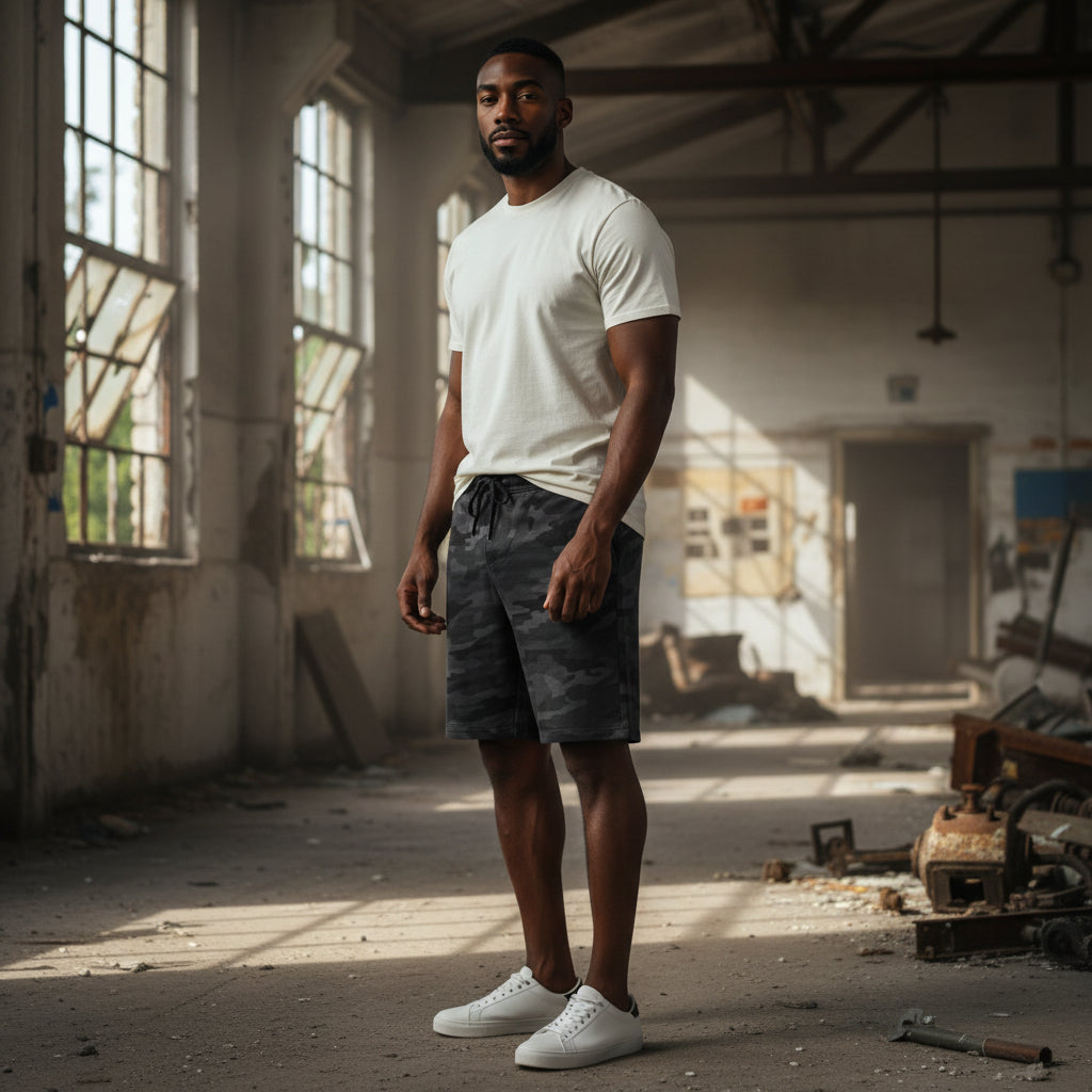 mens camo cotton shorts