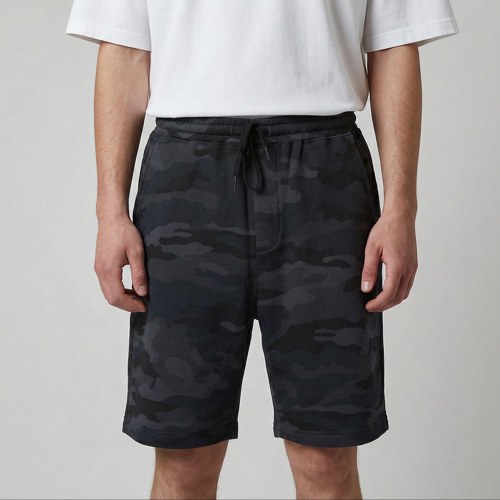 mens camo fleece sweatshorts