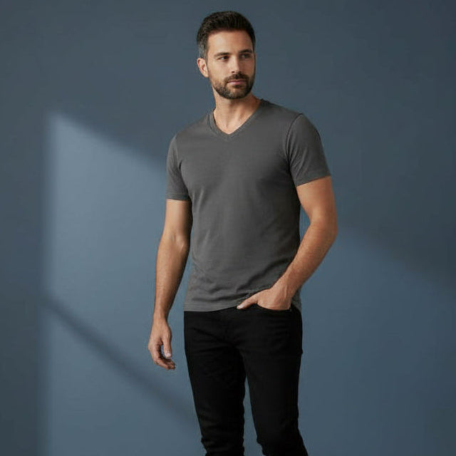 mens cotton grey v neck