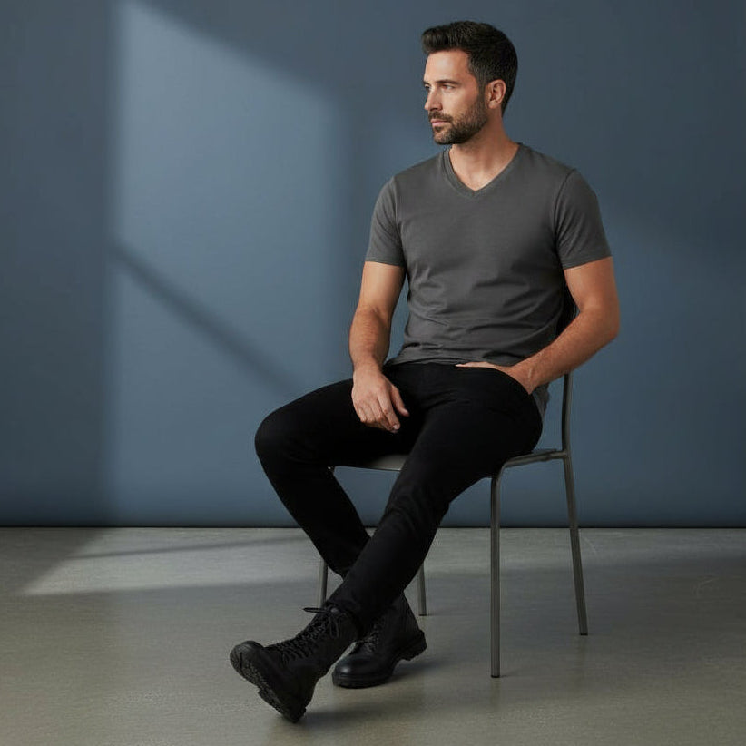 mens cotton grey v neck