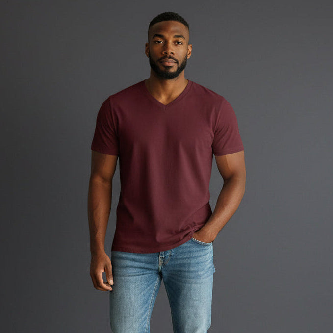 mens cotton maroon v neck