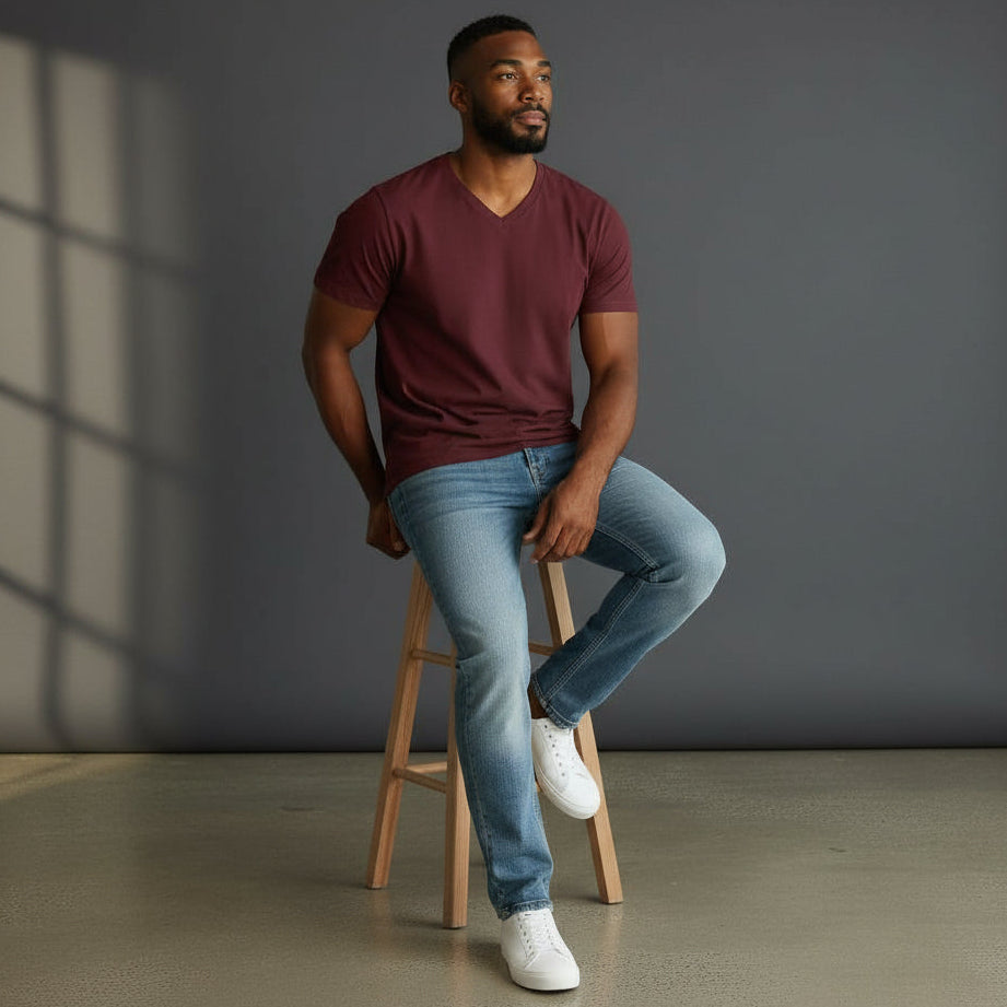 mens cotton maroon v neck