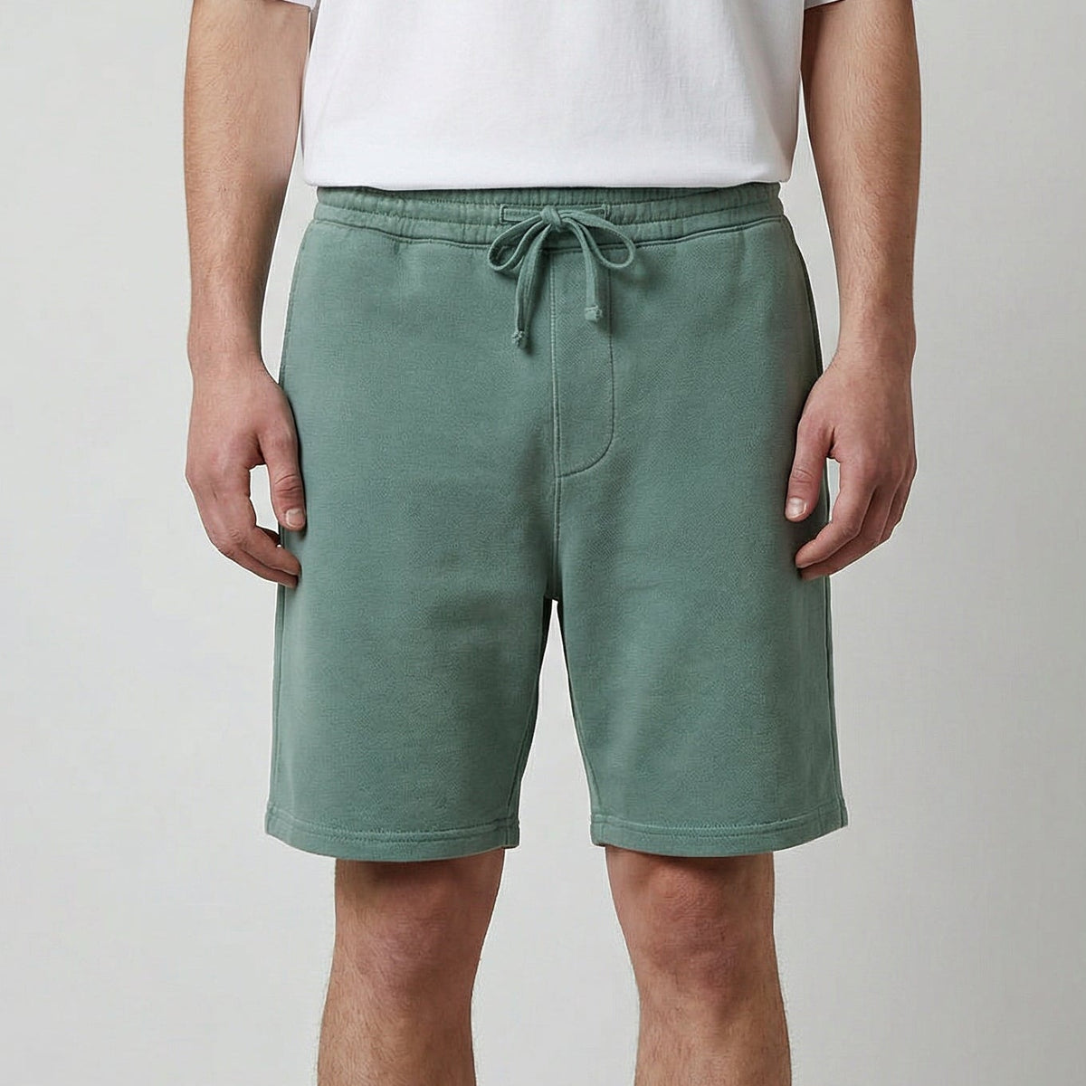 mens forest green fleece sweatshorts