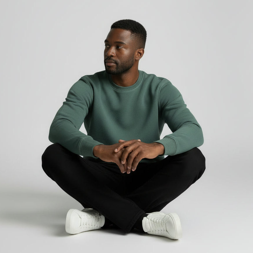 mens green cotton long sleeve sweatshirt