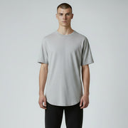mens heather grey cotton curved hem t shirt